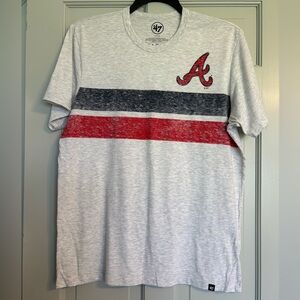 47 Brand Atlanta Braves Gray TShirt With Red And Navy Stripe Large